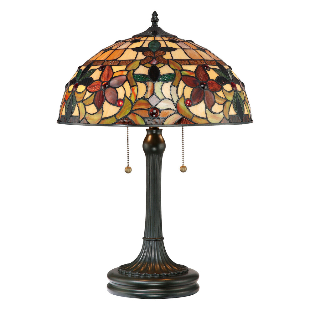 Loops 2 Bulb Twin Table Lamp Tiffany Style Coloured Glass Vintage Led E27 60W Bronze
