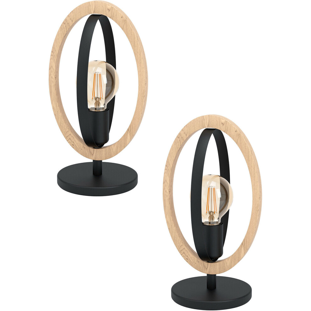 Loops 2 Pack Table Lamp Desk Steel & Wood Ring Loop Shade 1X 40W E27 Light/Black