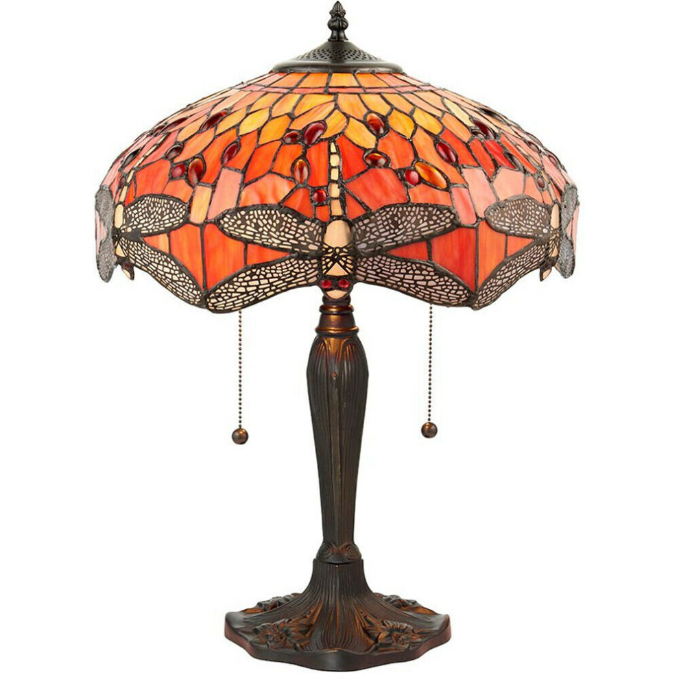 Loops Tiffany Glass Table Lamp Base & Orange Dragonfly Shade I00197 Light/Dark/Bronze