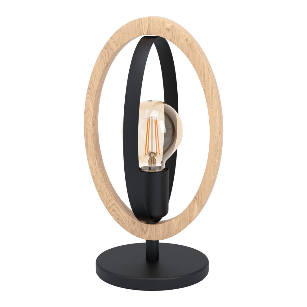 Loops Table Lamp Desk Steel & Wood Ring Loop Shade 1 X 40W E27 Bulb Light/Black