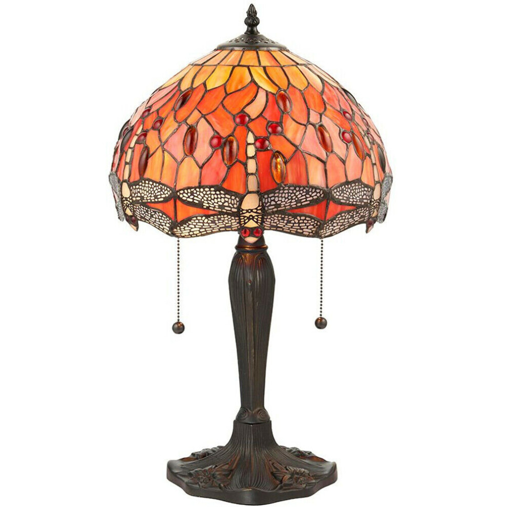 Loops Tiffany Glass Table Lamp Base & Orange Dragonfly Shade I00196 Light/Dark/Bronze
