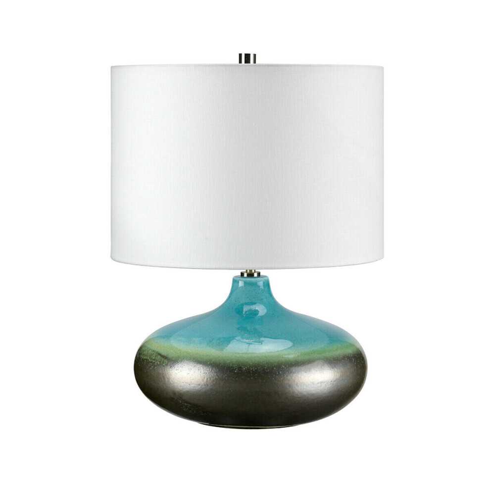 Table Lamp White Shade Turquoise And Graphite Finish Glaze LED E27 60W Bulb