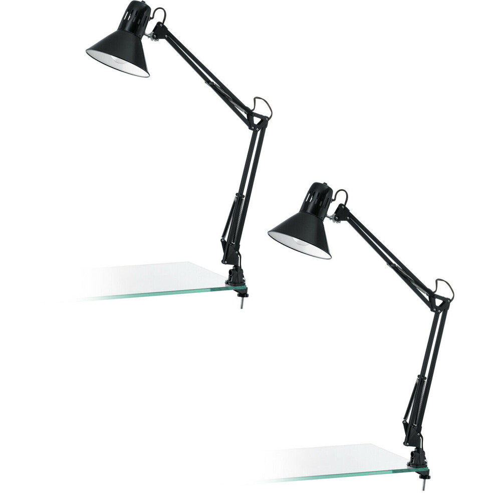 Loops 2 Pack Table Desk Lamp Shiny Steel Moveable In Line Switch Bulb E27 1X40w Black