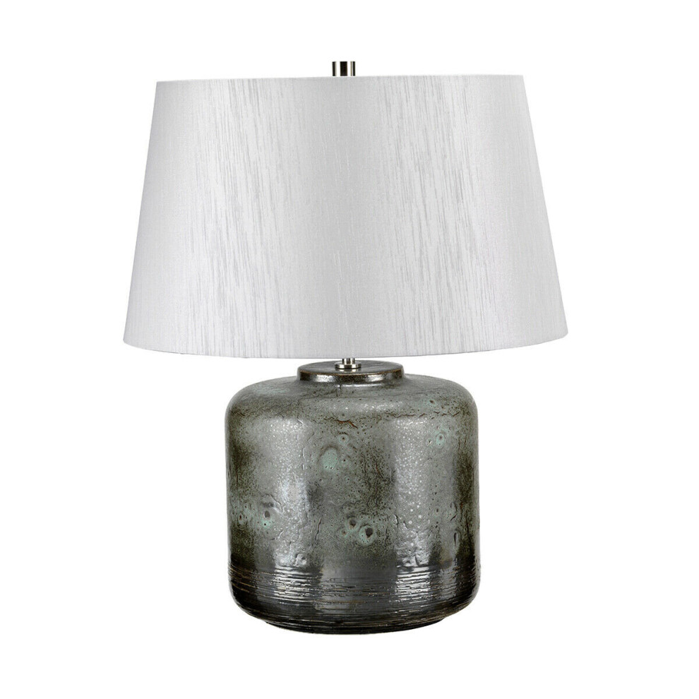 Loops Table Lamp Aged Graphite Metallic Glaze Light Grey Faux Silk Shade Led E27 60W