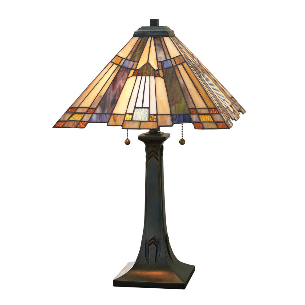 2 Bulb Table Lamp Pyramid Shape Tiffany Style Glass Valiant Bronze LED E27 60W-image-OPC-P97DPWQ-NEW