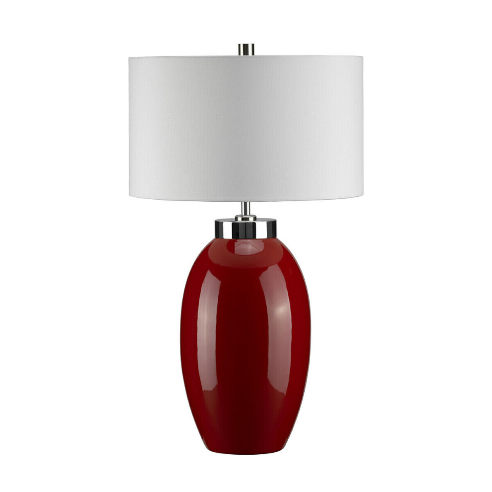 Loops Table Lamp Small Glaze Faux Silk Empire Cylinder Shade Led E27 60W Red/Cream