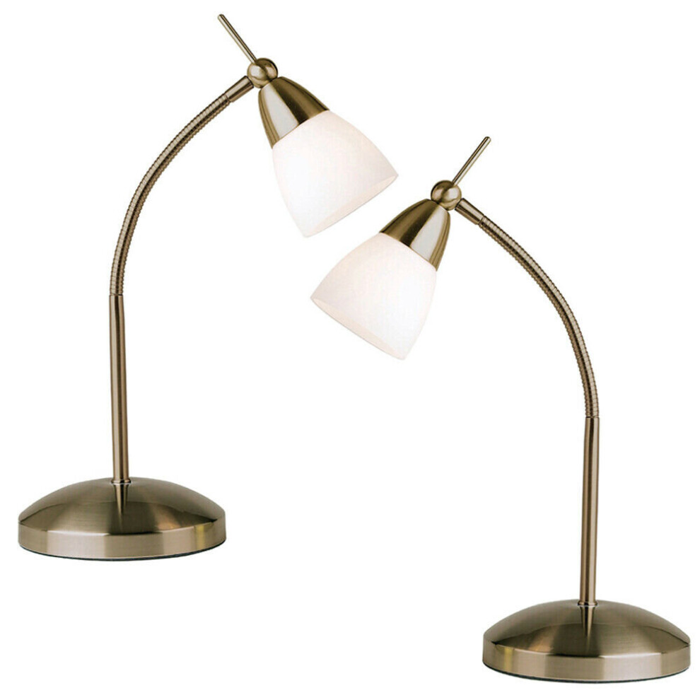 Loops 2 Pack | Touch Dimmer Table Lamp Antique Brass & Glass Shade Reading Task Light