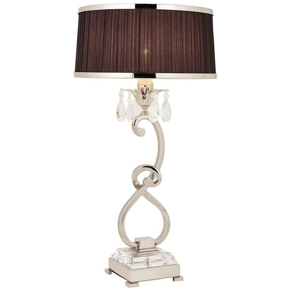 Esher Luxury Table Lamp Nickel Crystal Black Round Shade Traditional Bulb Holder