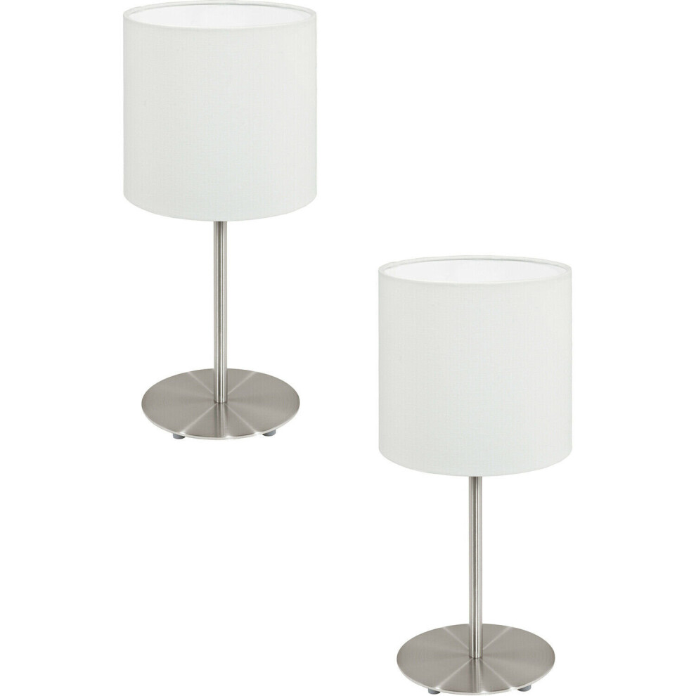Loops 2 Pack Table Desk Lamp Colour Satin Nickel Steel Shade Fabric E14 1X40w White