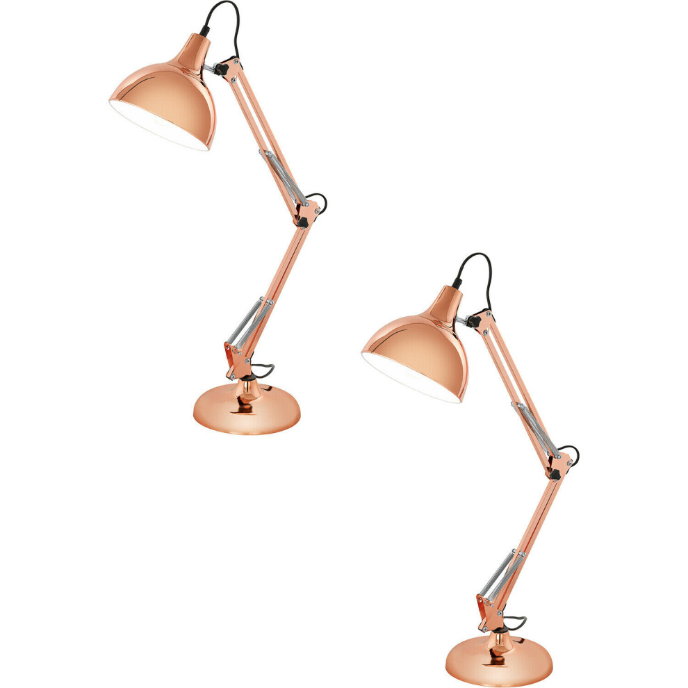 Loops 2 Pack Table Desk Lamp Colour Copper Adjustable In Line Switch Bulb E27 1X40w