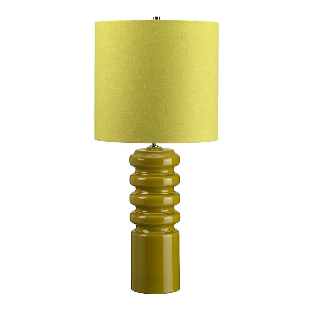 Loops Table Lamp Lime Green Glaze And Green Linen Shade Lime Led E27 60W Bulb