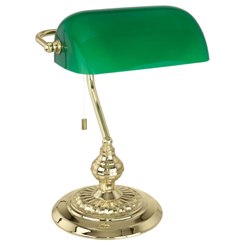 Loops Table Lamp Colour Brass Shade Green Glass Painted Pull Switch Bulb E27 1X60w