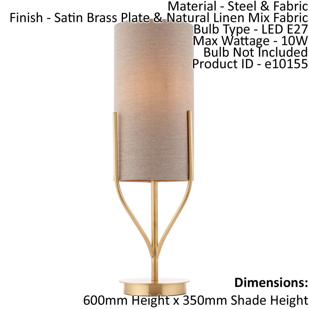 Loops Table Lamp Satin Brass Plate & Natural Linen Mix Fabric 10W Led E27