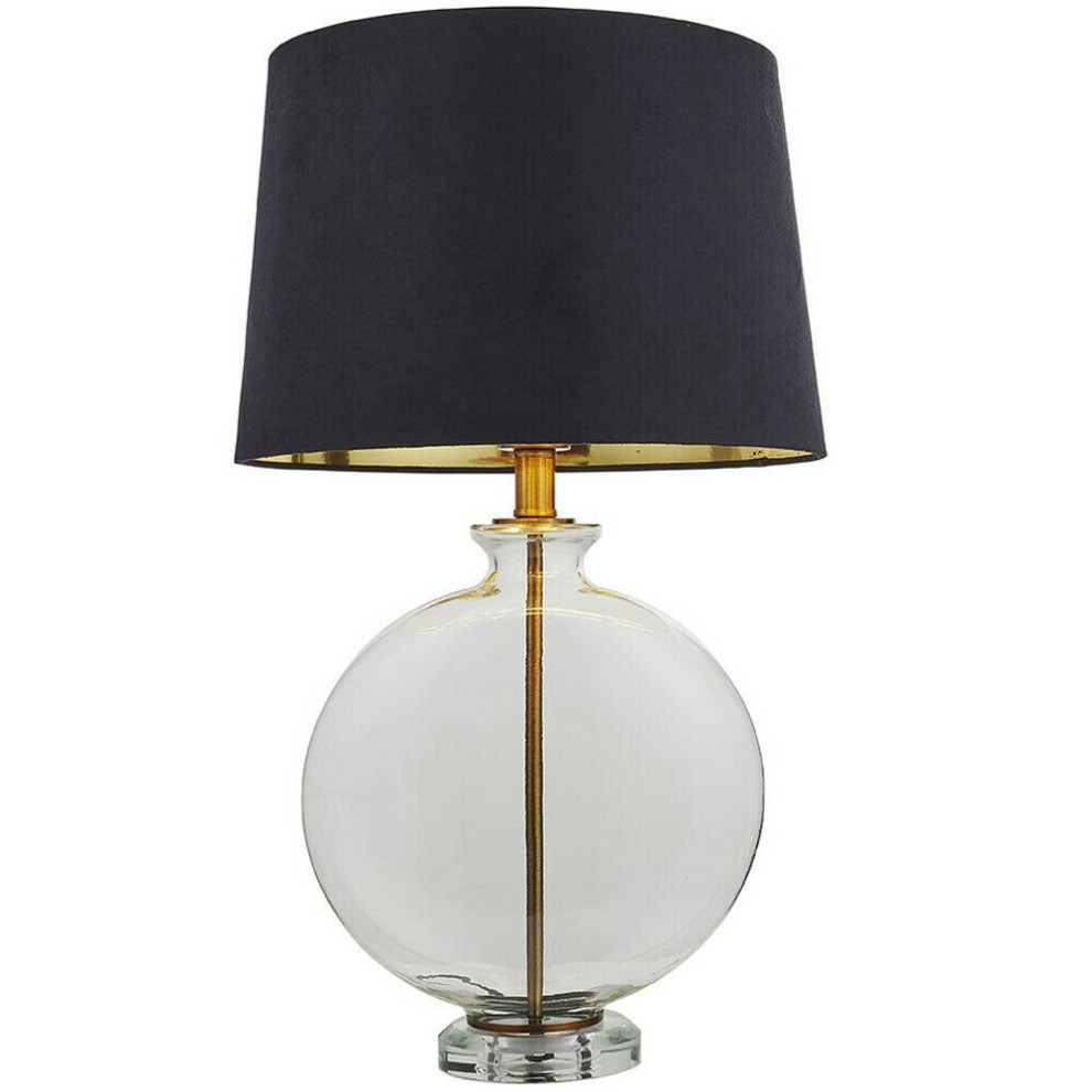 Round Feature Table Lamp Light Clear Glass | Antique Brass | Dark Velvet Shade-image-OPC-P97DQ6G-NEW