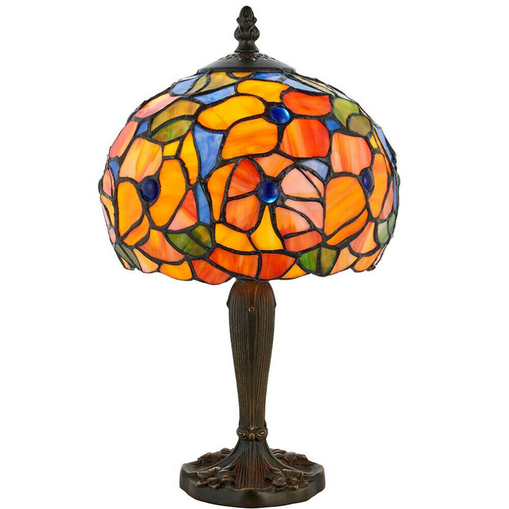 Loops Tiffany Glass Table Lamp & Multi Colour Floral Shade I00212 Light/Dark/Bronze