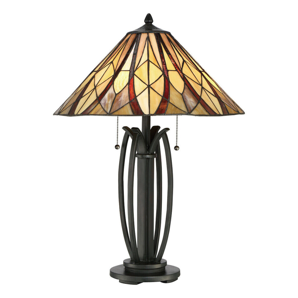 Loops Table Lamp Open Tiffany Style Coloured Shade Valiant Led E27 60W Bronze