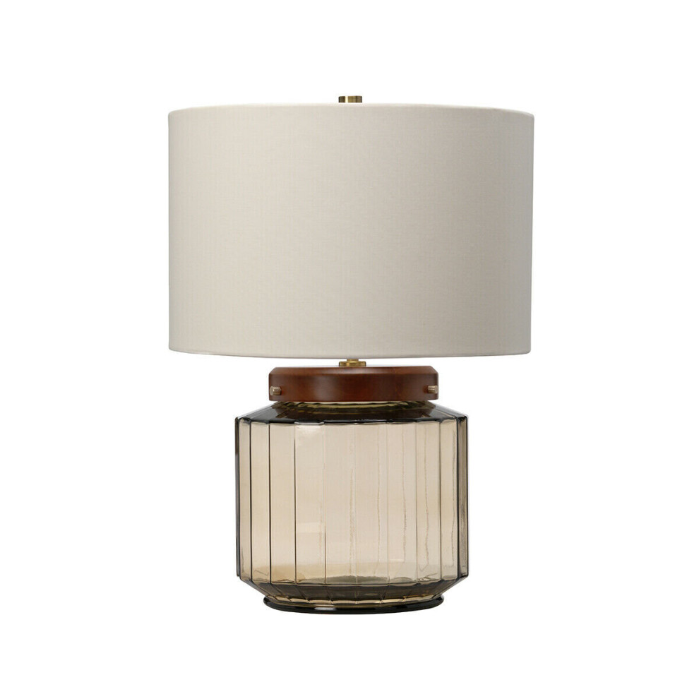 Loops Table Lamp Shade Metalwork Aged Brass Wood Stained Led E27 60W Ivory/Dark