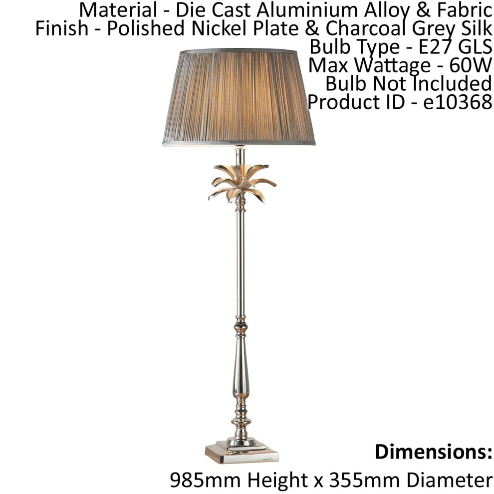 Table Lamp Polished Nickel & Charcoal Grey Silk 60W E27 Bedside Light