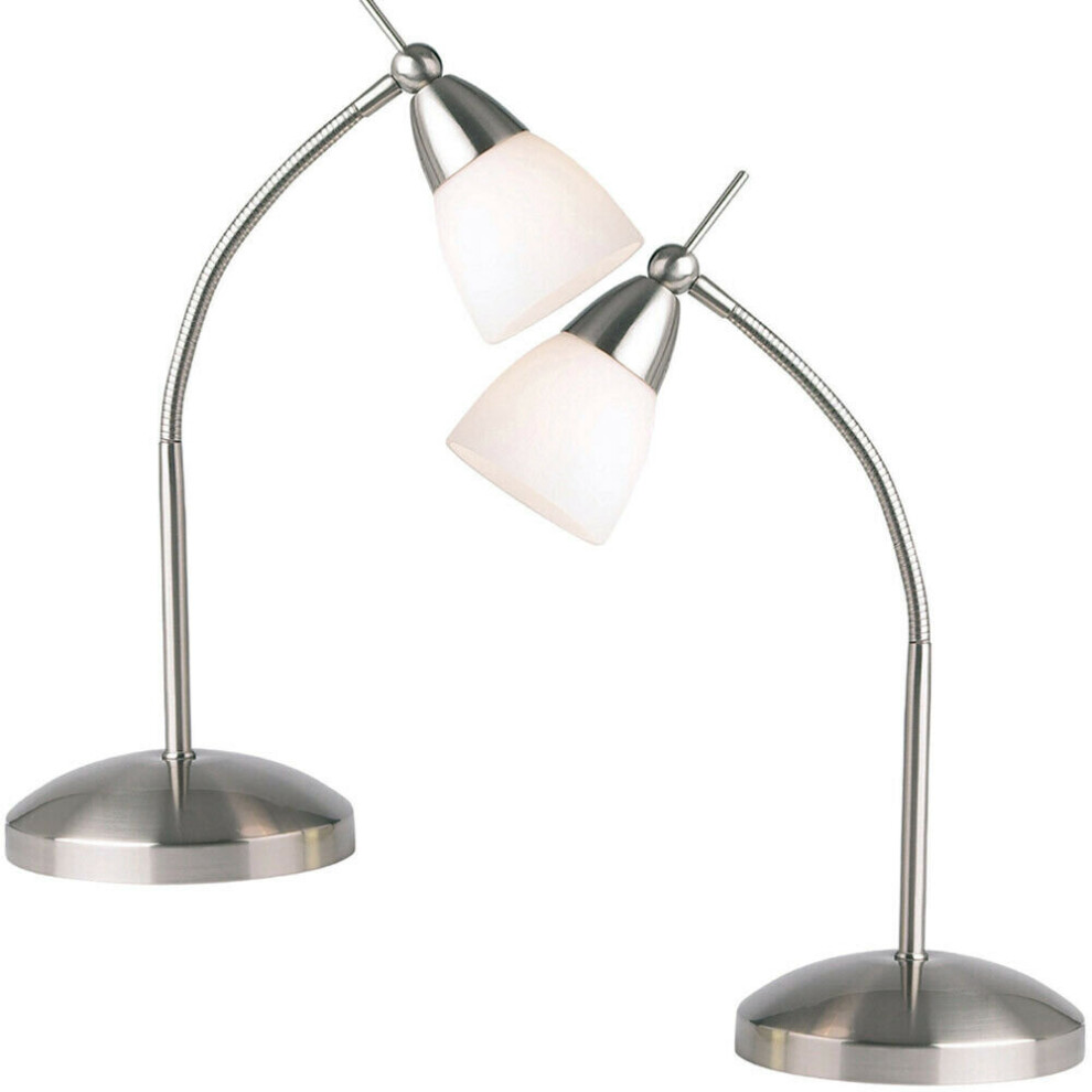 Loops 2 Pack | Touch Dimmer Table Lamp Satin Chrome & Glass Shade Reading Task Light