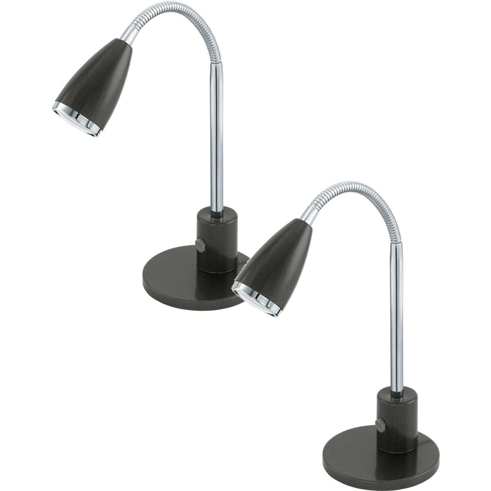 Loops 2 Pack Table Lamp Anthracite Chrome Plated Steel Rocker Switch Gu10 3W Included