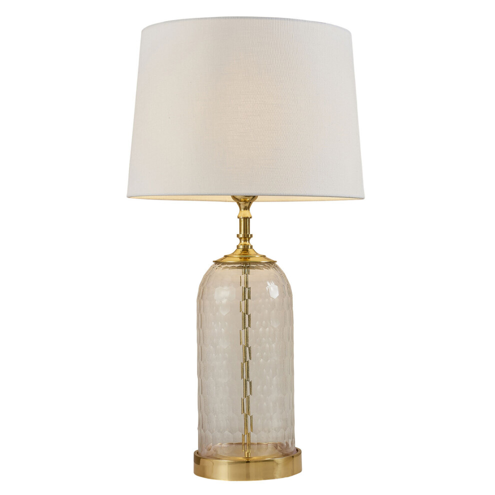 Table Lamp Solid Brass & Vintage White Linen 60W E27 GLS Base & Shade