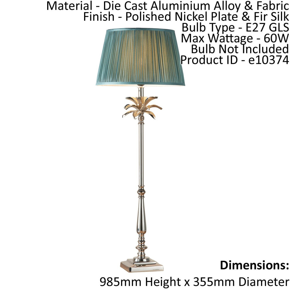 Table Lamp Polished Nickel Plate & Fir Silk 60W E27 Base & Shade e10374