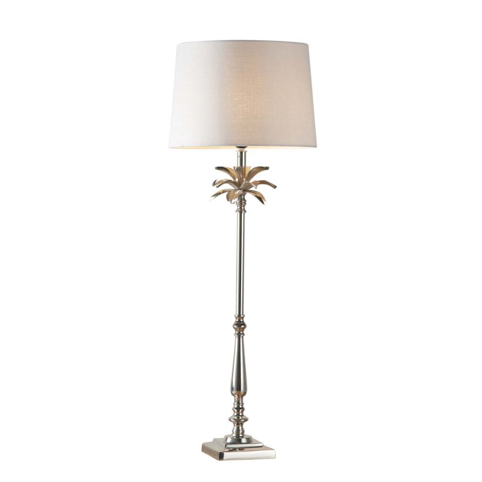 Table Lamp Polished Nickel & Natural Linen 60W E27 Base & Shade e10388