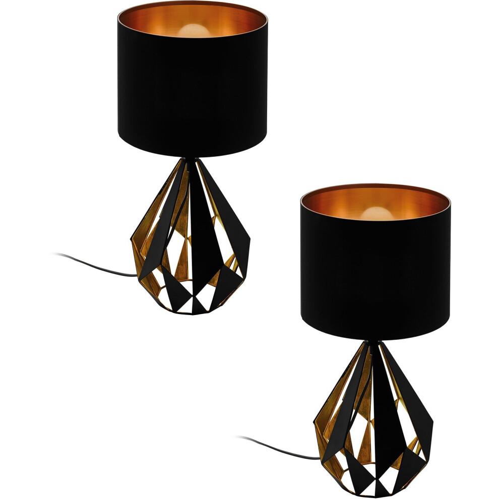 Loops 2 Pack Table Lamp Desk Light Black Shade & Copper Geometric 1X 60W E27