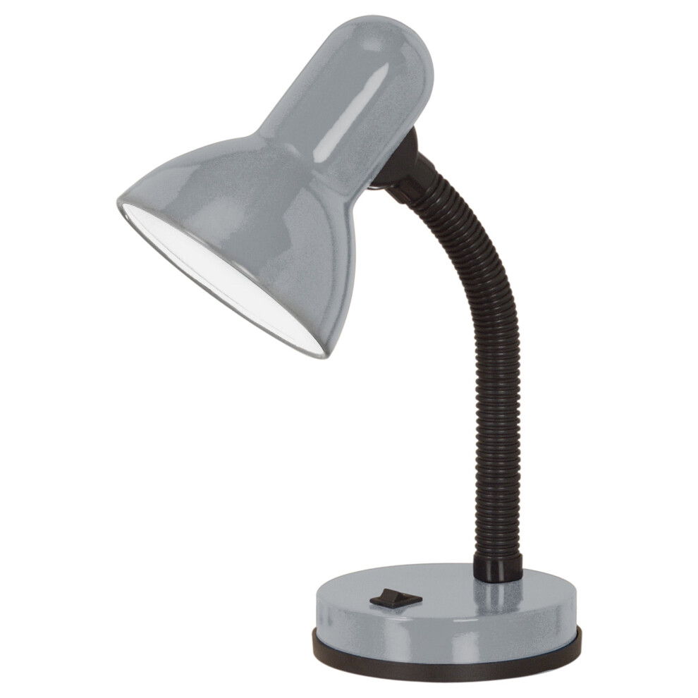 Loops Table Lamp Colour Flexible Shade & Base In Line Switch Bulb E27 1X40w Silver
