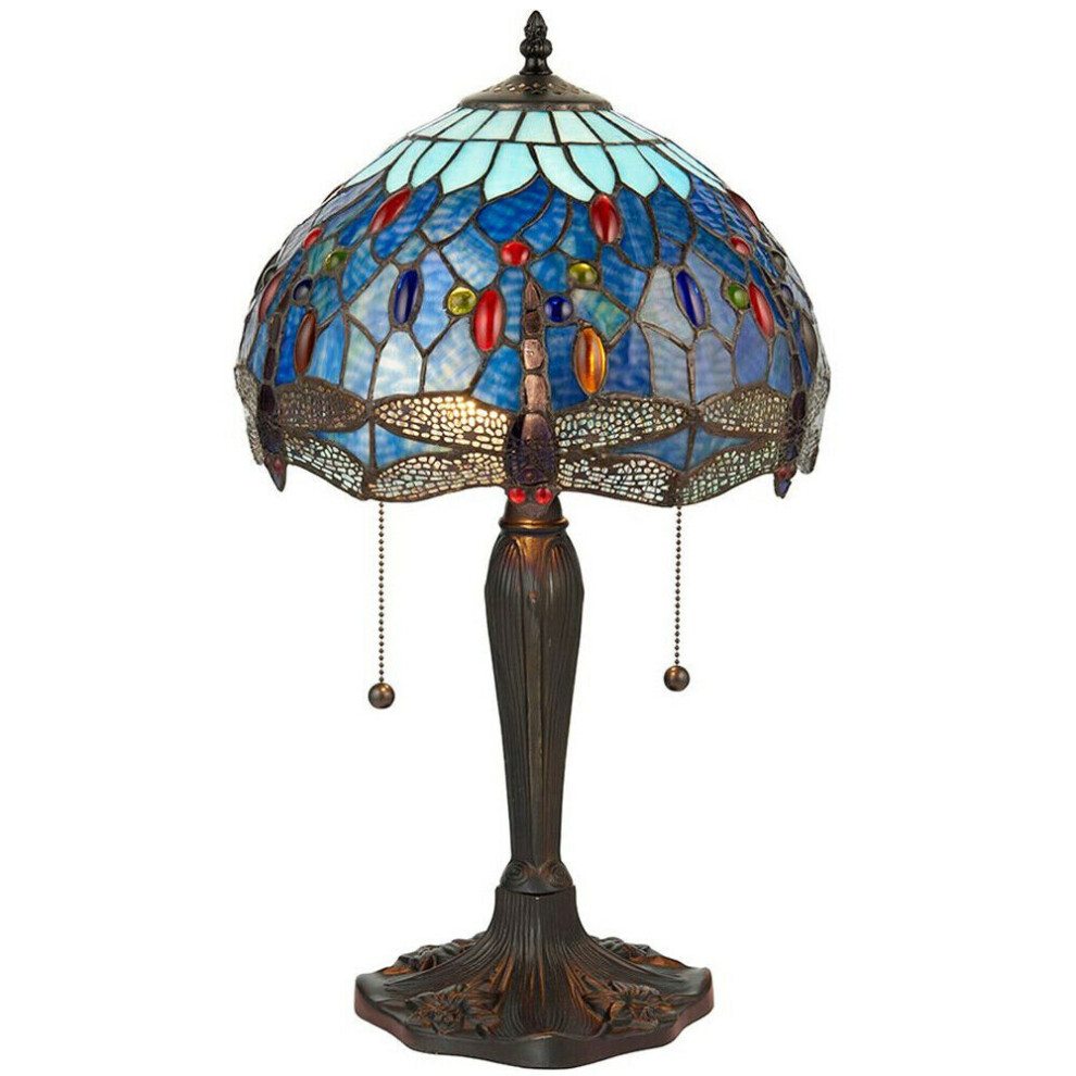 Loops Tiffany Glass Table Lamp Base & Blue Dragonfly Shade I00193 Light/Dark/Bronze