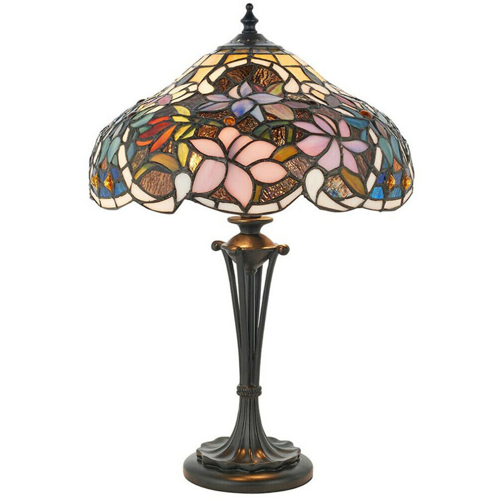 Loops Tiffany Glass Table Lamp & Multi Colour Floral Shade I00229 Light/Dark/Bronze