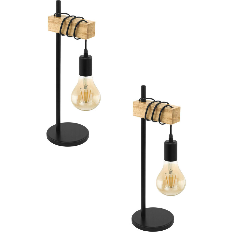 2 PACK Table Lamp Desk Hangman Light Black Steel & Wood Arm 1x 10W E27
