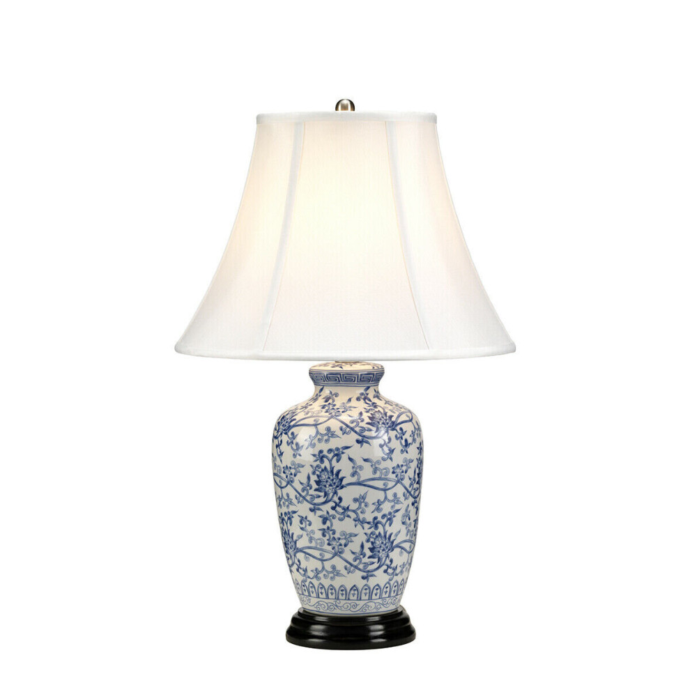 Loops Table Lamp Chinese Porcelain Blue & White Wooden Base Blue Led E27 60W