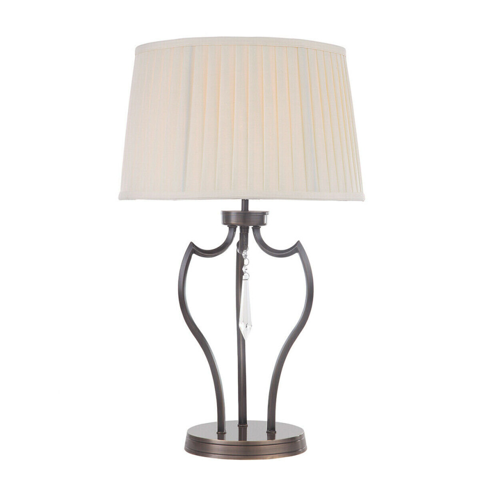 Loops Table Lamp Cut Glass Droplet Ivory Pleated Shade Dark Bronze Led E27 60W