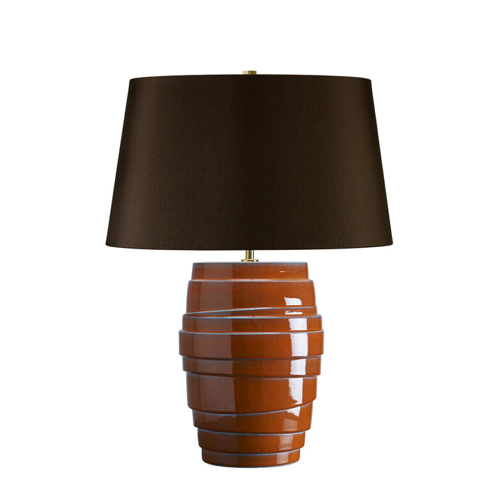 Loops Table Lamp Ceramic Orange Reactive Glaze Brown Faux Silk Shade Led E27 60W