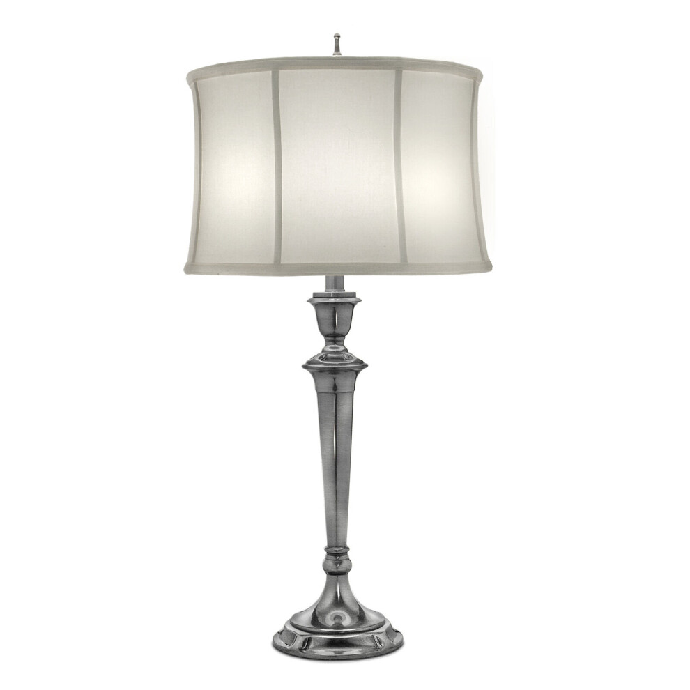 Loops Table Lamp Zinc Cast Off Silk Shantung Shade Antique Nickel Led E27 60W White