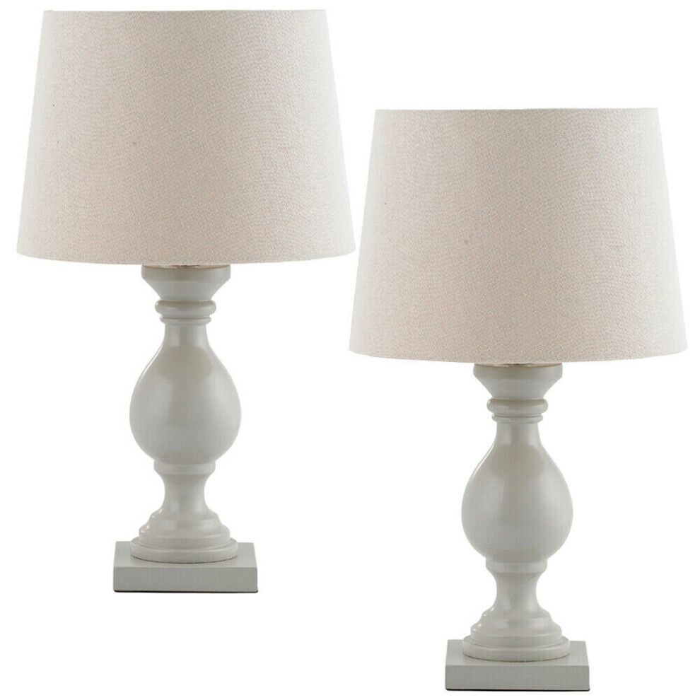 2 PACK Classic Wooden Table Lamp Taupe & Off White Shade Pretty Bedside Light