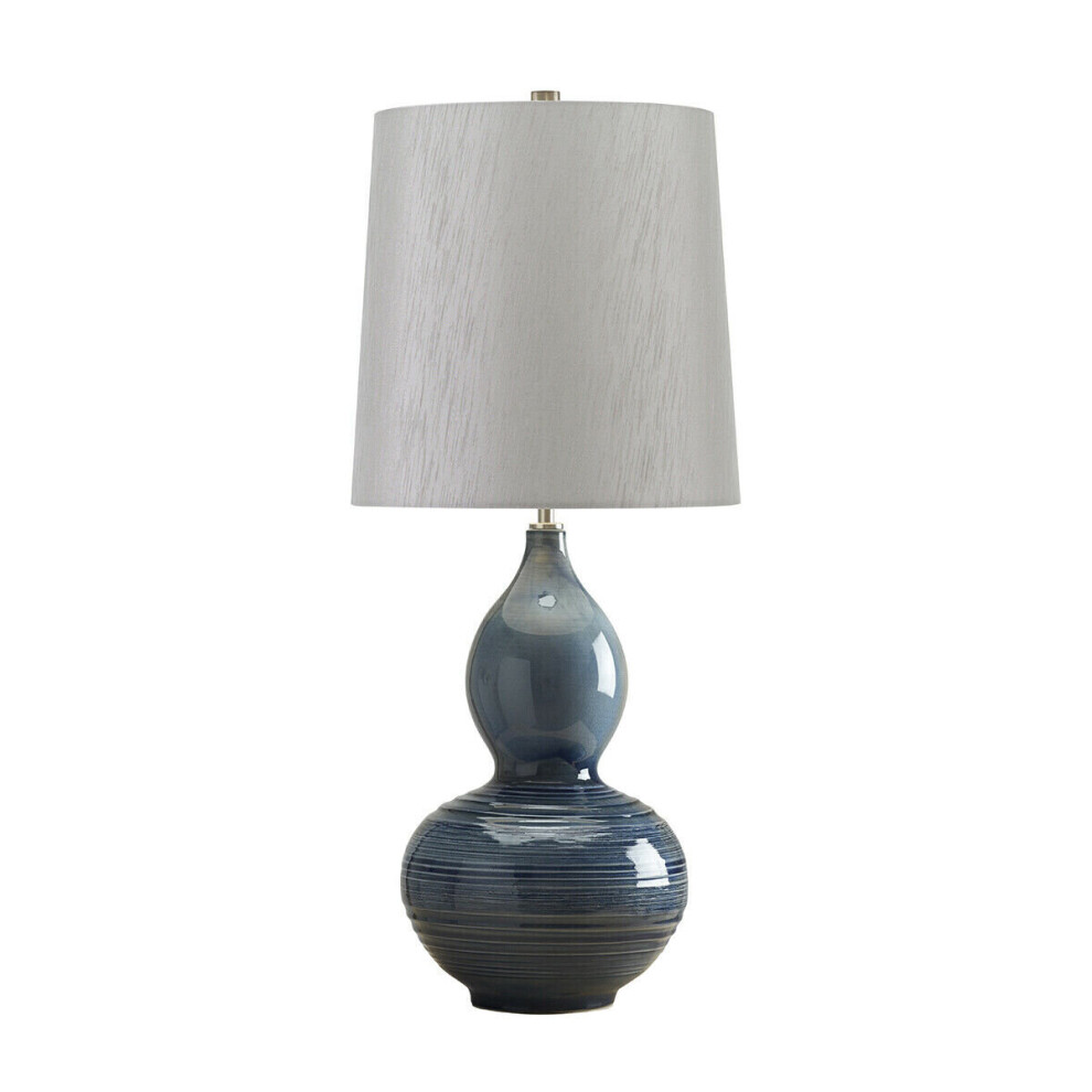Table Lamp Textured Blue Reactive Glaze Light Grey Faux Silk Shade LED E27 60W-image-OPC-P97DQRT-NEW