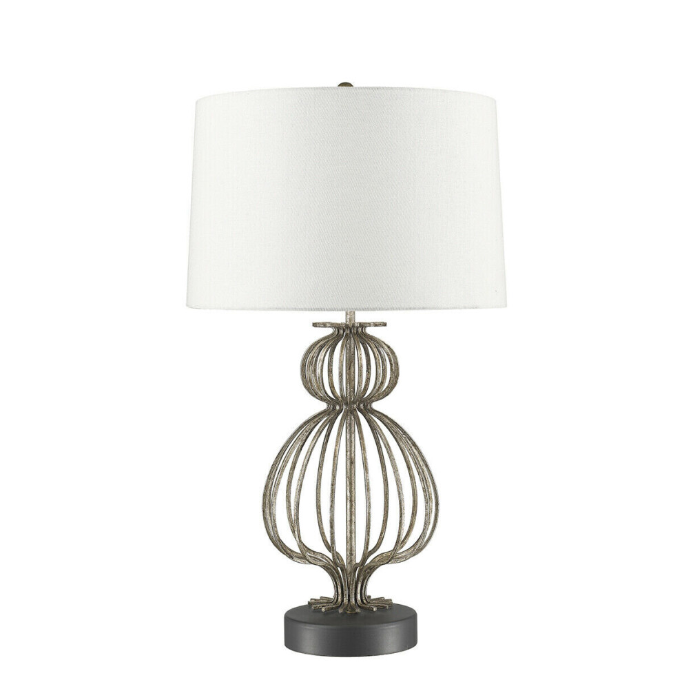 Loops Table Lamp Cream Shade & Distressed Silver Led E27 100W Single Bulb