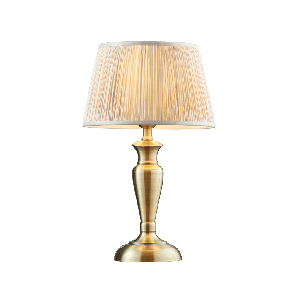 Table Lamp Antique Brass Plate & Oyster Silk 60W E27 Base & Shade e10533
