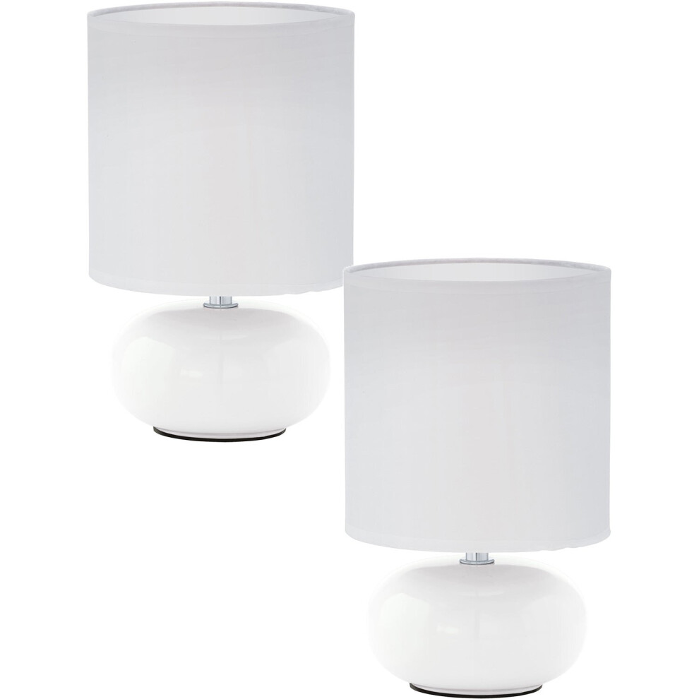 Loops 2 Pack Table Lamp Colour White White Fabric Shade In Line Switch Bulb E14 1X40w