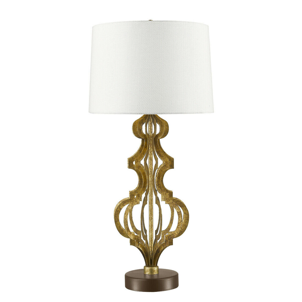 Loops Table Lamp Open Design Scroll Effect Cream Shade Distressed Gold Led E27 100W
