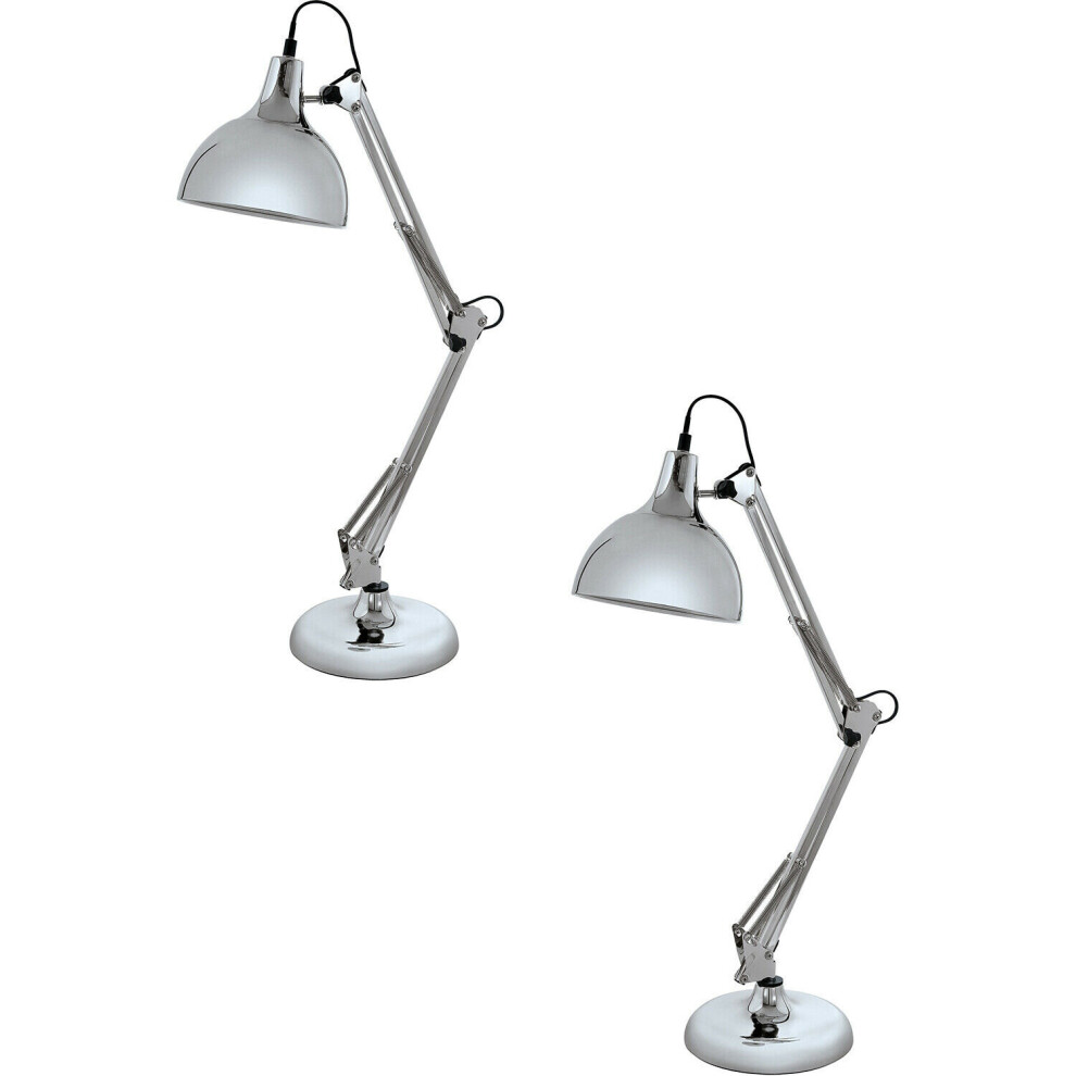 Loops 2 Pack Table Desk Lamp Colour Chrome Adjustable In Line Switch Bulb E27 1X40w