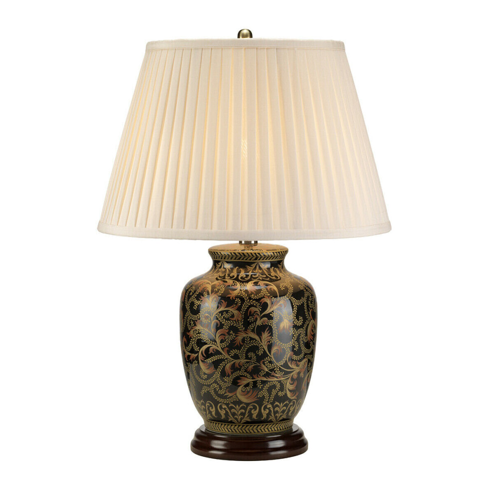 Loops Table Lamp Small Chinese Base Cream Double Pleat Shade Gold Black Led E27 60W