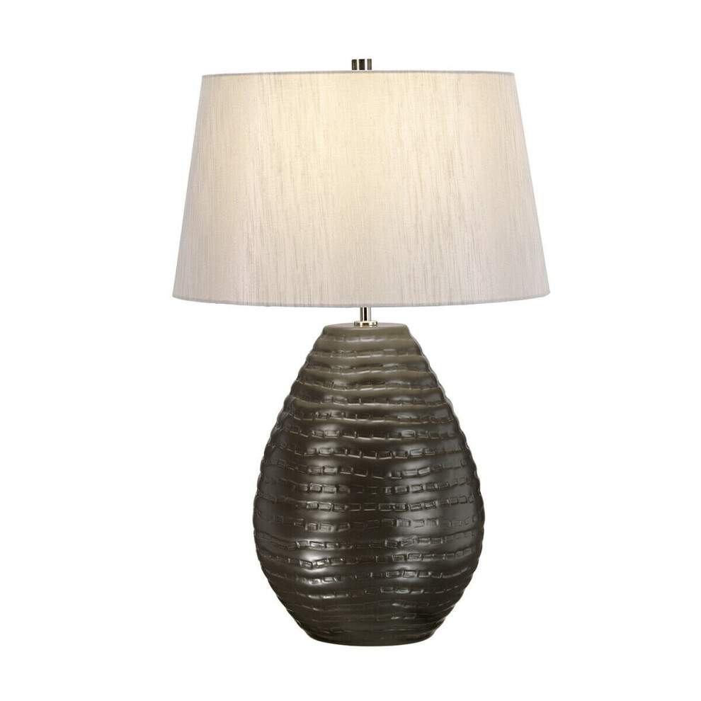 Loops Table Lamp Textured Graphite Silver Faux Silk Shade Included Led E27 60W