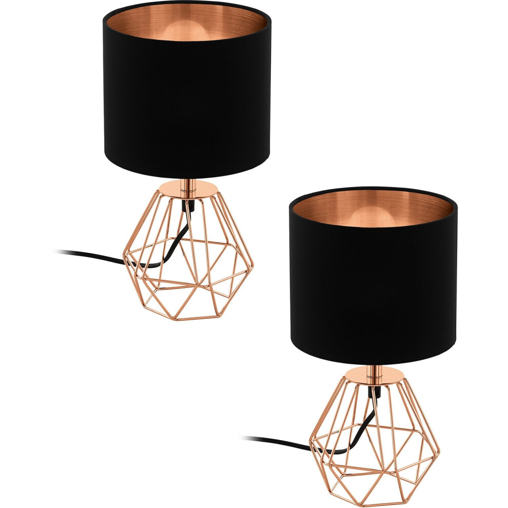 Loops 2 Pack Table Lamp Colour Copper Base Shade Black Copper Fabric Bulb E14 1X60w