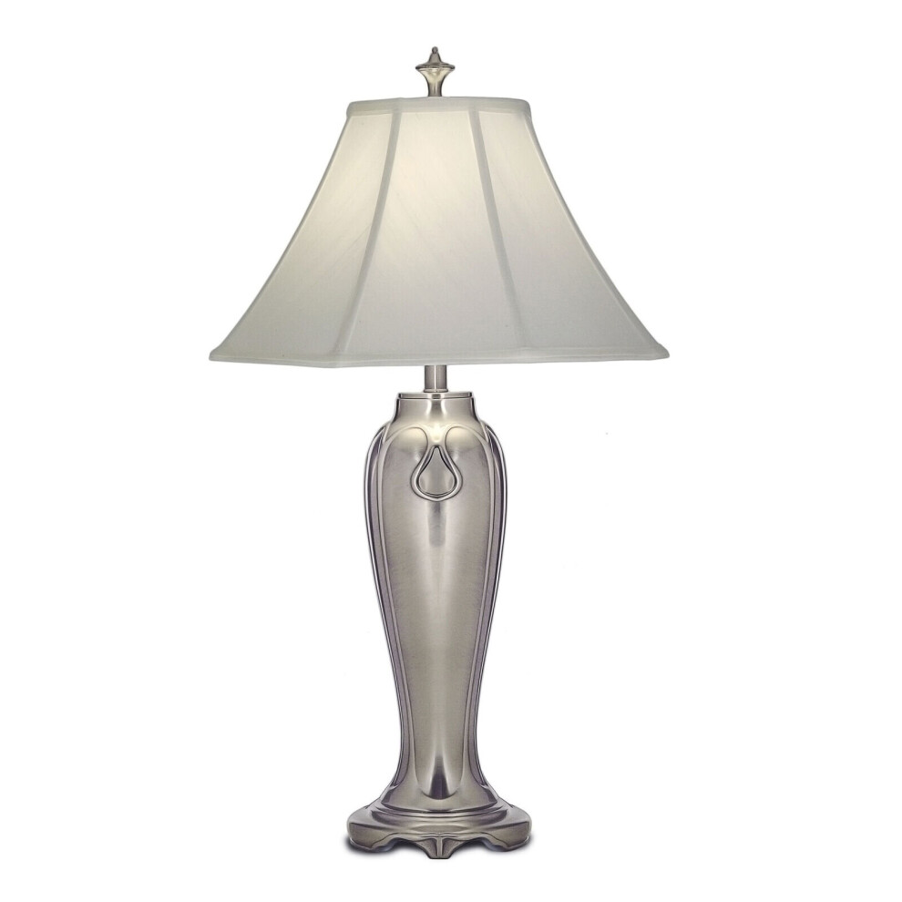 Loops Table Lamp Silvered Look Off Silk Shantung Shade Nickel Led E27 60W White