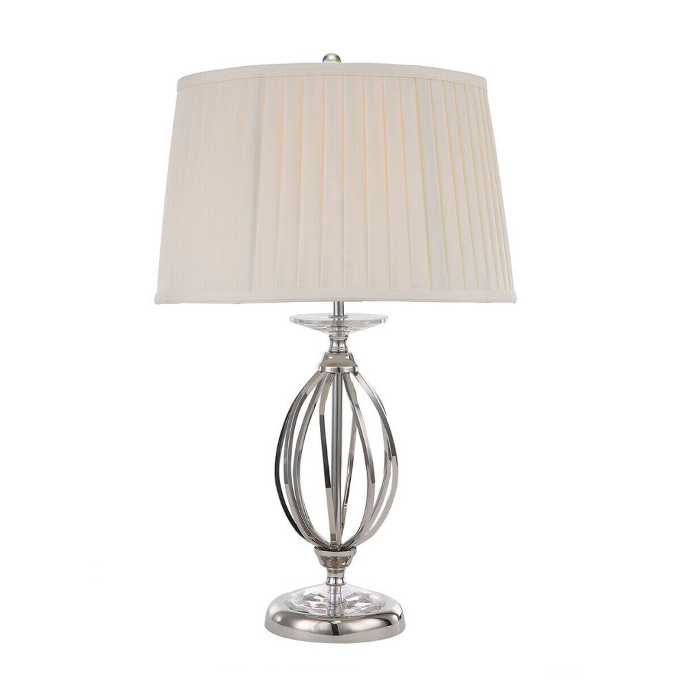 Table Lamp Ivory Shade Cut Glass Droplets Metal Base Polished Nickel LED E27 60W