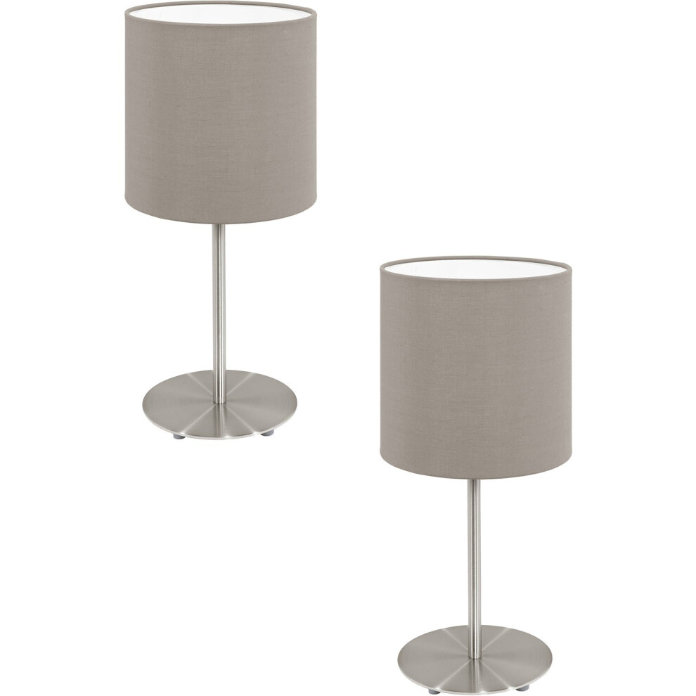 Loops 2 Pack Table Desk Lamp Colour Satin Nickel Steel Shade Taupe Fabric E14 1X40w