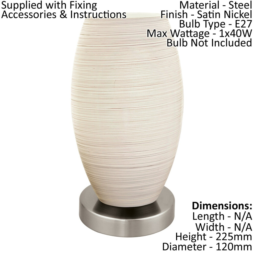 Loops 2 Pack Table Lamp Colour Satin Nickel Shade White Glass Wiping Technique E27 40W